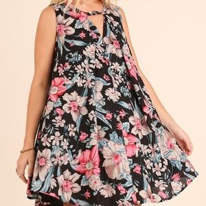 Umgee USA Sleeveless A-Line Floral Print Dress